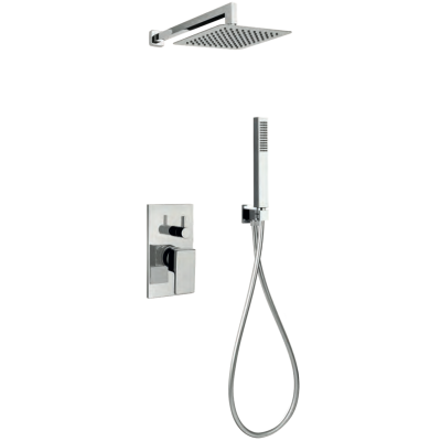 Keller Taps  Kit Doccia Completo soffione quadrato 25 cm con MISCELATORE, deviatore a 2 uscite, flessibile e doccetta CROMO